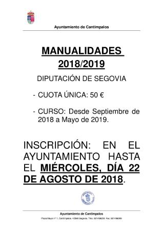 Imagen Abierto el plazo de inscripción para MANUALIDADES 2018/2019 Diputación de Segovia