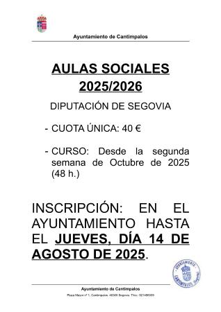 Imagen Abierto plazo de solicitud para AULAS SOCIALES 2025/2026