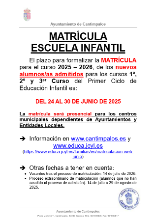 Imagen LISTADO DEFINITIVO ADMITIDOS Y MATRÍCULA ESCUELA INFANTIL 2025-2026 nuevos alumnos de 0 a 3 años (1º, 2º y 3er curso) - 24 a 30 de...