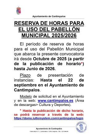 Imagen Abierto el plazo de solicitud para RESERVA DE HORAS PARA USO DEL PABELLÓN MUNICIPAL 2025/2026