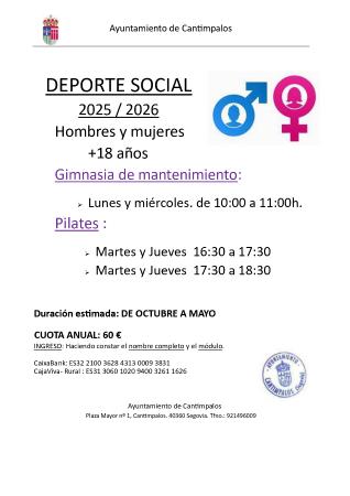 Imagen INSCRIPCIONES y HORARIOS DEPORTE SOCIAL 2025-2026