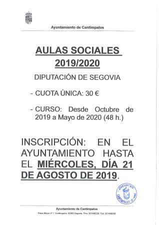 Imagen Abierto el plazo de solicitud para AULAS SOCIALES 2019/2020