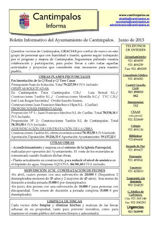 Imagen Boletín Informativo del Ayuntamiento de Cantimpalos - Junio de 2015