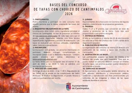 Imagen BASES DEL CONCURSO DE TAPAS CON CHORIZO DE CANTIMPALOS 2026