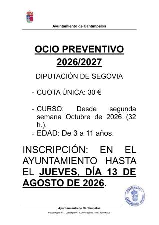 Imagen Abierto el plazo de solicitud para OCIO PREVENTIVO 2026/2027