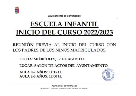 Imagen REUNIÓN ESCUELA INFANTIL - inicio del curso 2022/2023