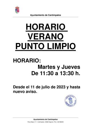 Imagen PUNTO LIMPIO horario de verano