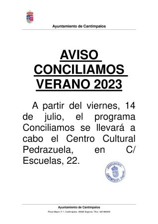 Imagen AVISO Conciliamos Verano 2023
