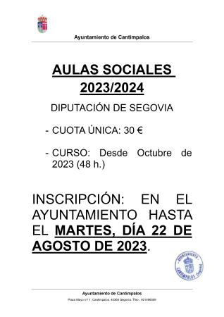 Imagen Abierto plazo de solicitud para AULAS SOCIALES 2023/2024