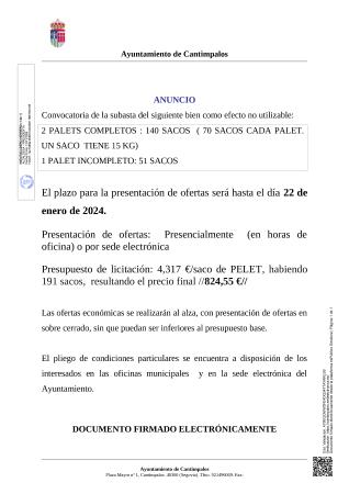 Imagen CONVOCATORIA SUBASTA SACOS DE PELLETS